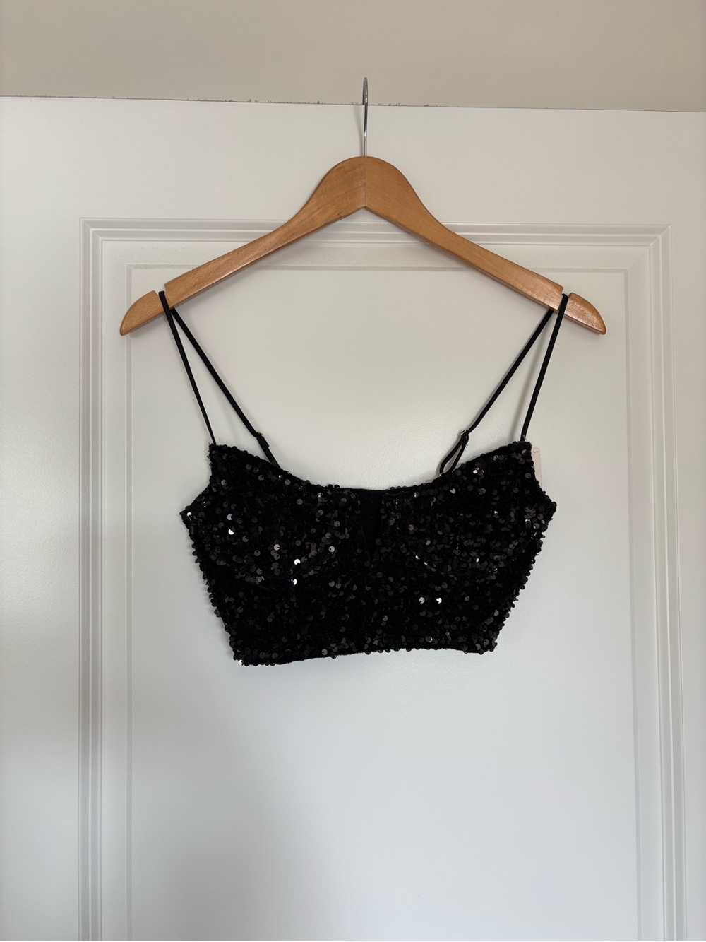 Anthropologie Black Sequin Cropped Top